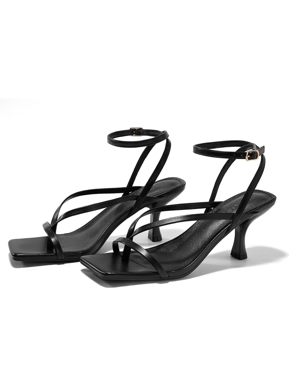 Black Strappy Ankle-Wrap Heeled Sandals